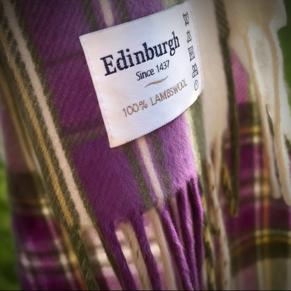 Edinburgh Purple Plaid Lambswool Scarf - Picture 1 of 2